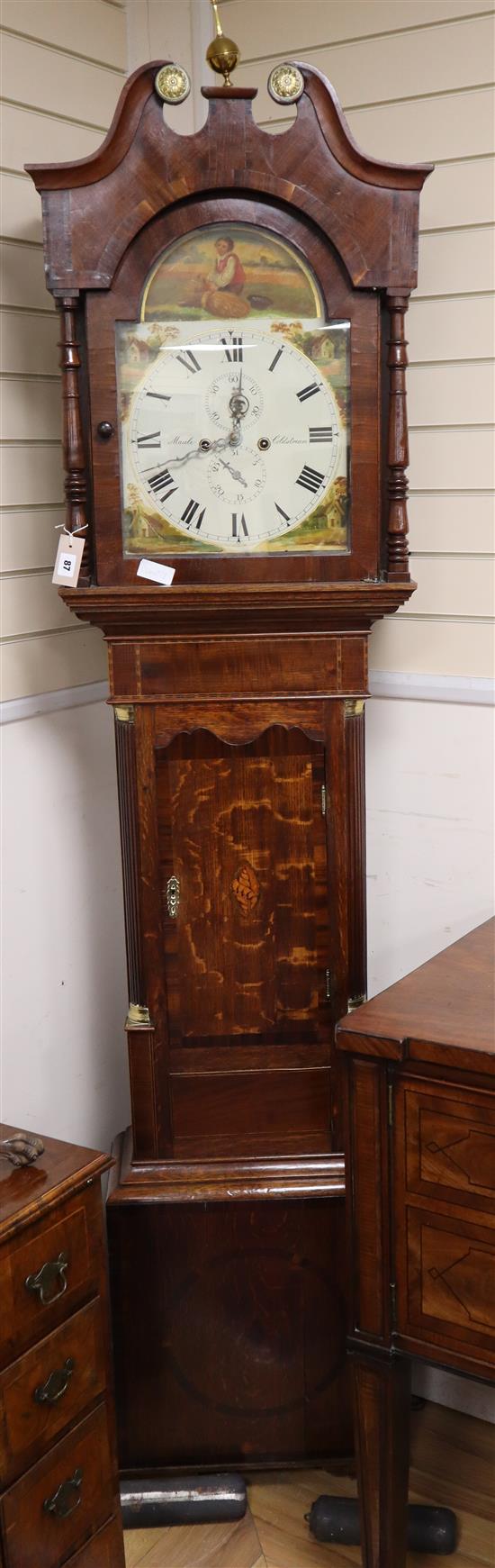 An early 19th century oak eight day longcase clock, marked Maule, Coldstream, H.230cm